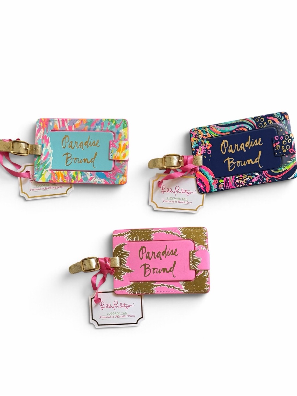 Set of 3 Lilly Pulitzer “Paradise Bound” Leatherette Luggage Tag w/Secure Strap